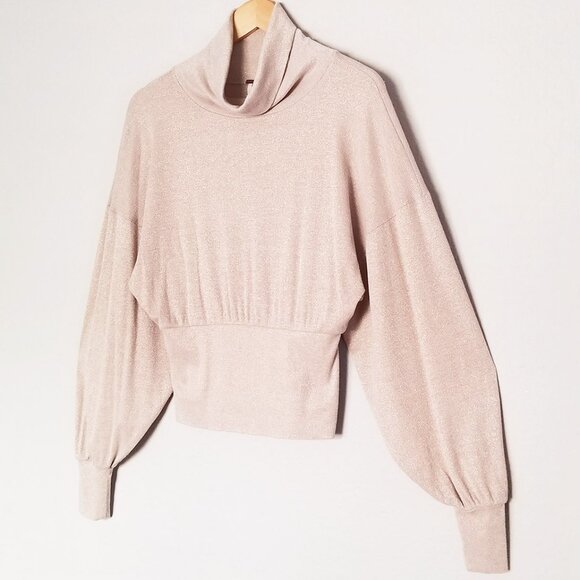 Free People Glam Sparkle Cowl Neck Pullover Sweater Pearl Dust Glitter Champagne - Picture 15 of 15